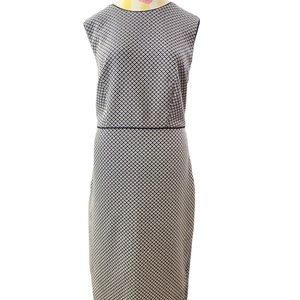 Ann Taylor Sleeveless Dress Round Neck Navy Blue White Geometric Print Career 12